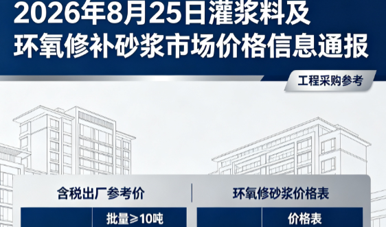 乡城2026年8月25日灌浆料及环氧修补砂浆市场价格信息通报